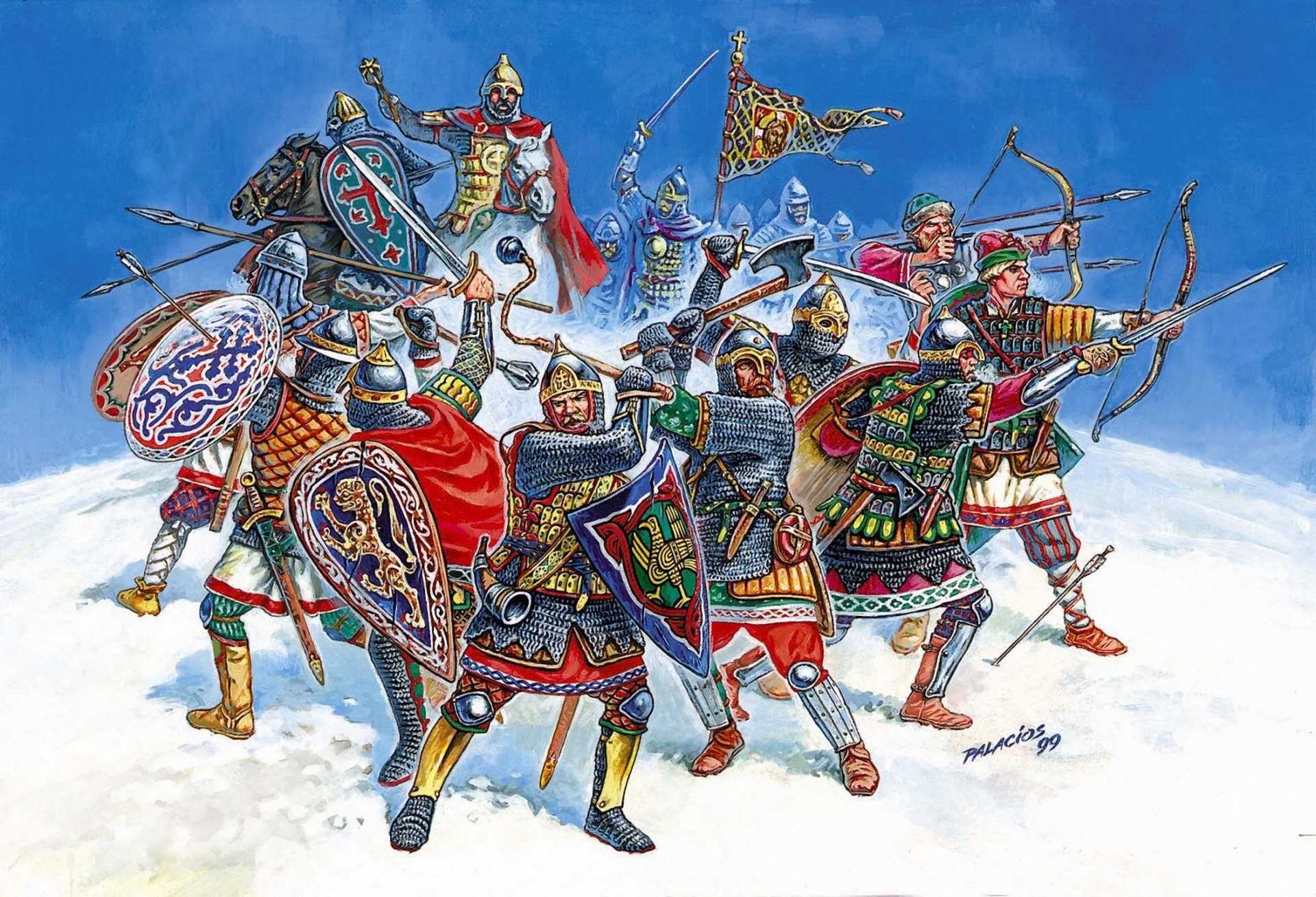 art russian knights russian combatants xiii-xiv centuries era war strife fight to tatar mongolian conquerors and german knights