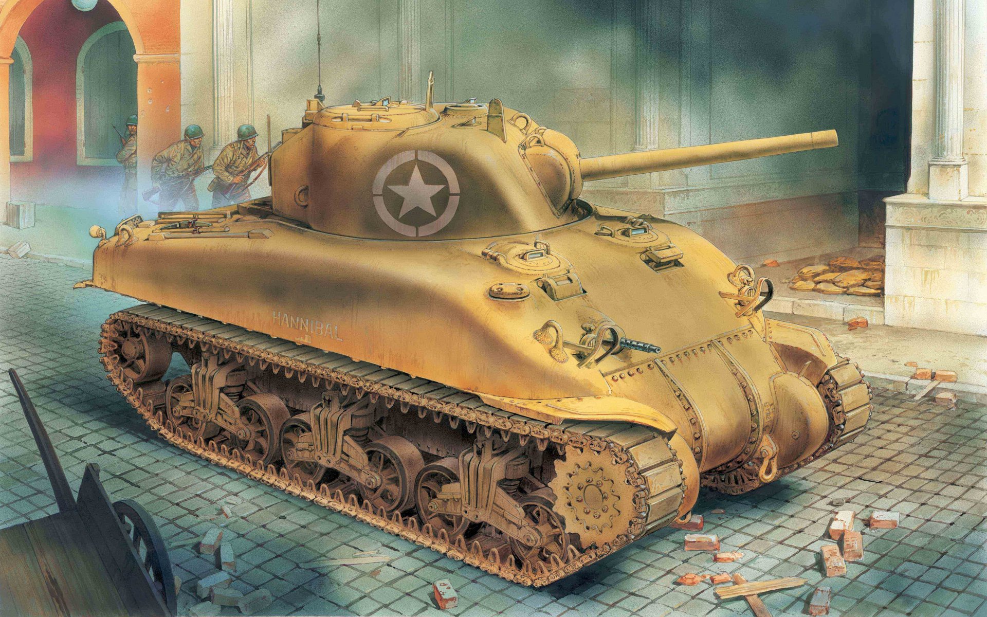 arte tanque sherman m4a1 dv principal americano medio infantería bajo cubierta tanque batalla ww2