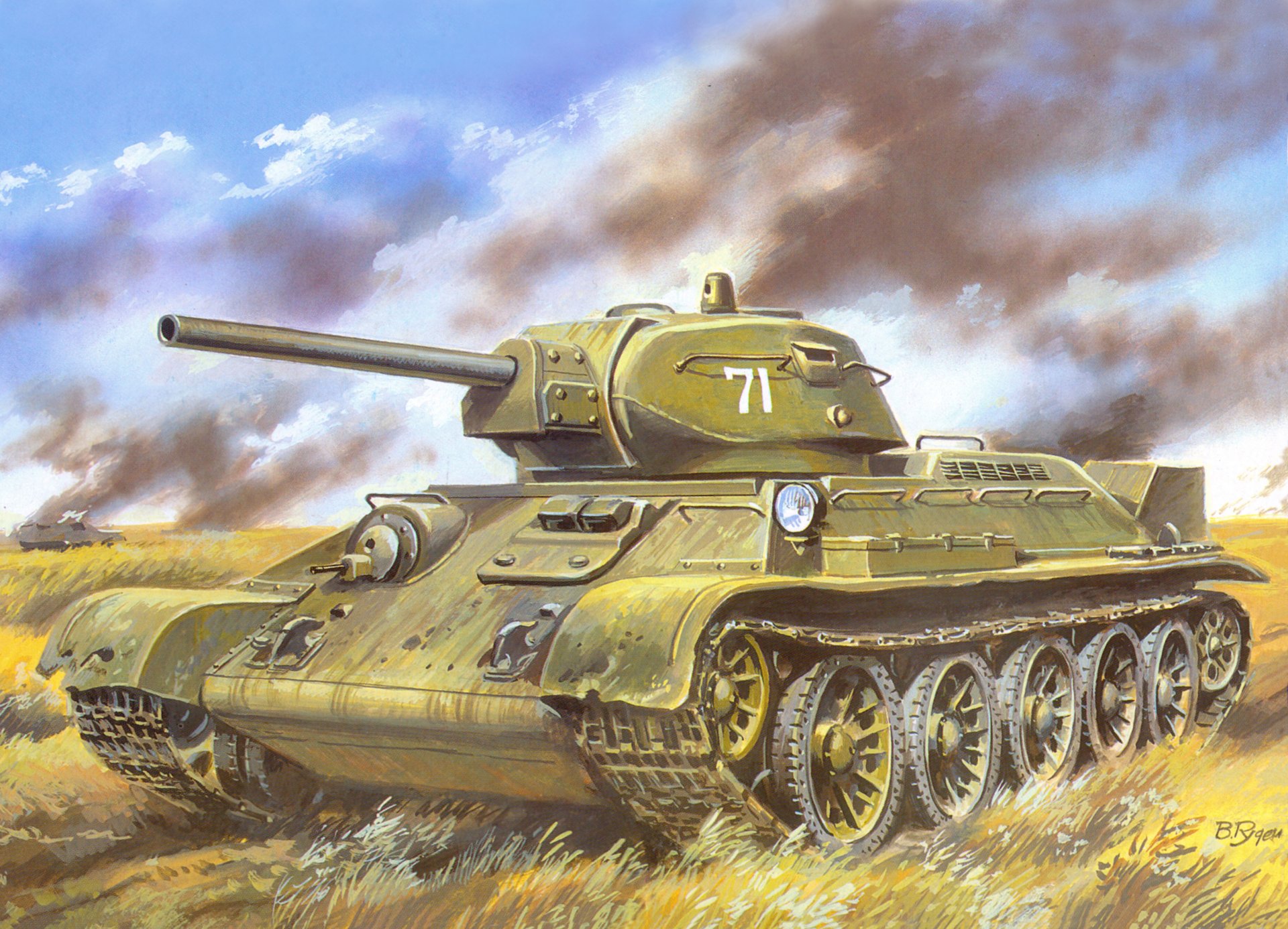 art t-34-76 of the sample 1941 soviet medium tank the field fight smoke bob picture