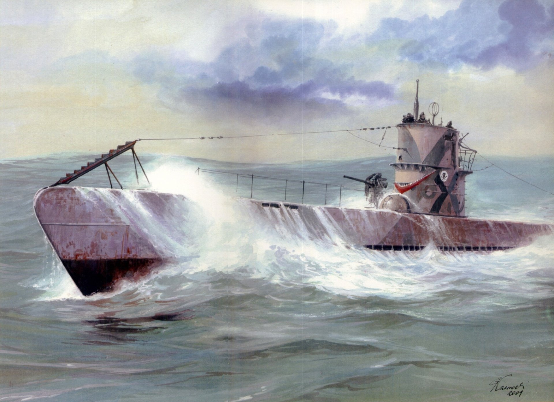 arte guerra mar olas salpicaduras alemán diesel eléctrico submarino barco tipo i pintura