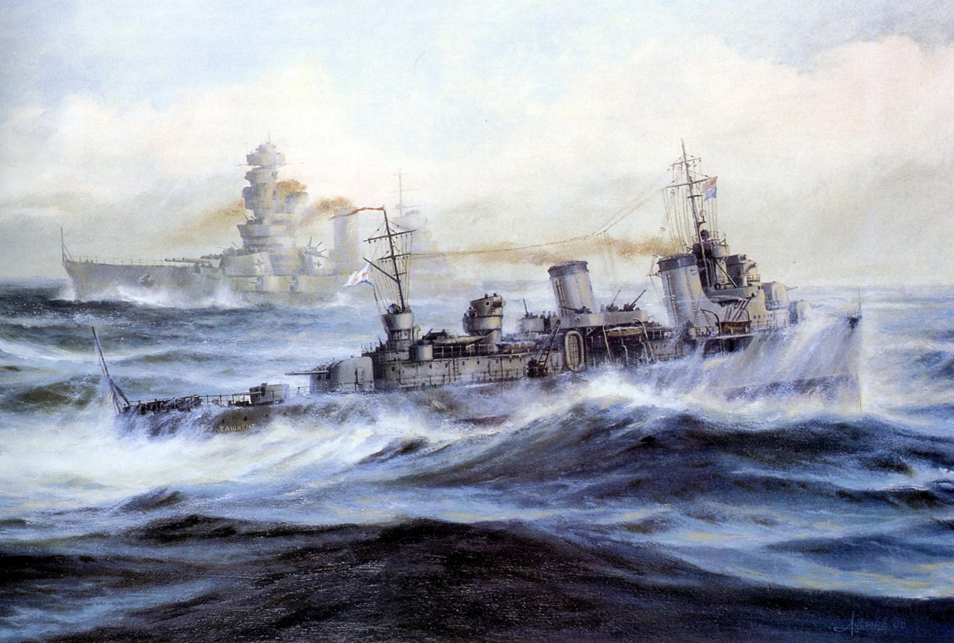 arte líder tashkent lineal barco sebastopol mar negro flota gran guerra patriótica mar olas salpicaduras lienzo óleo pintura