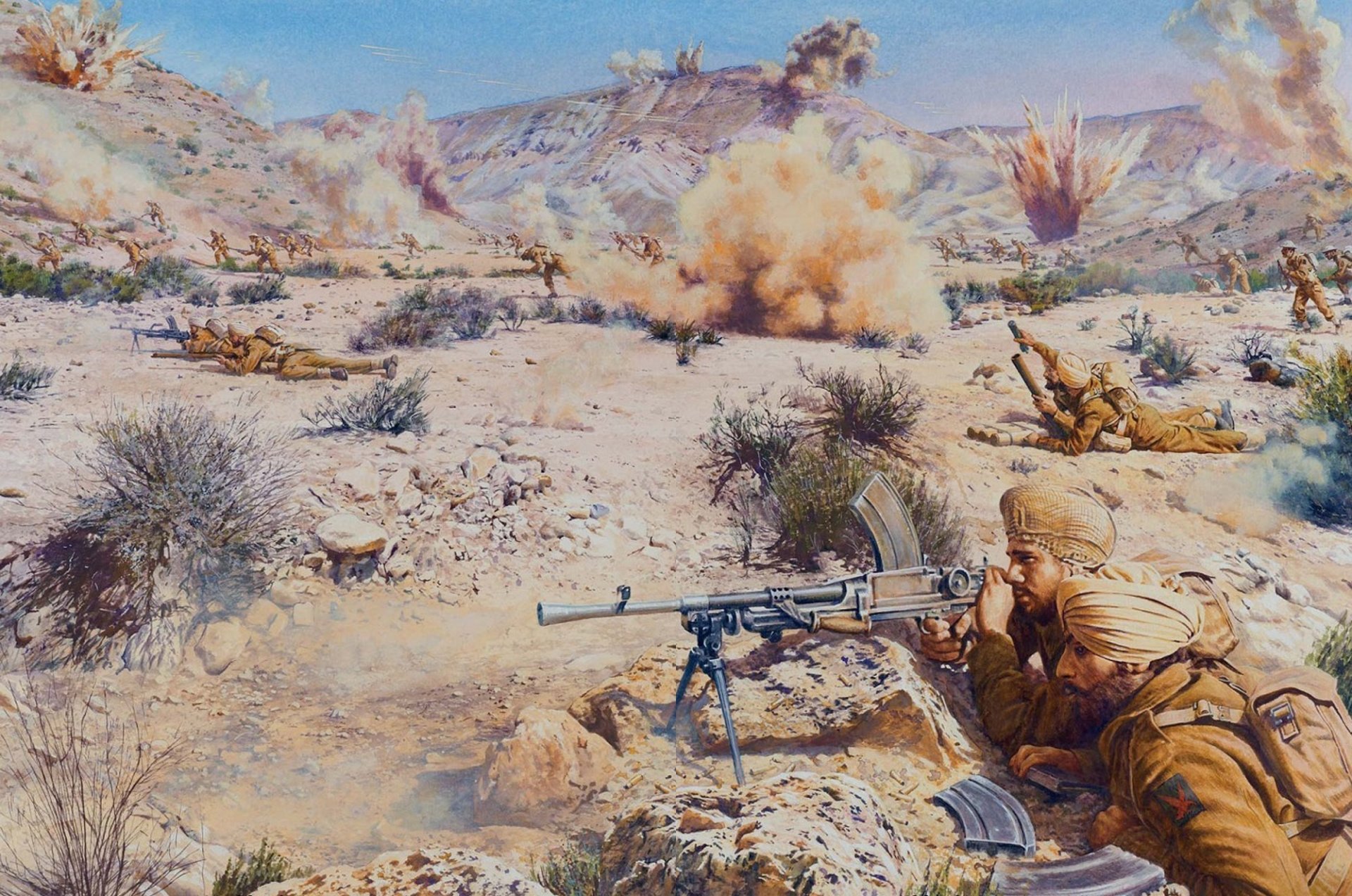 art war africa sand stones line maret 1943 fight uk troops men hindus shots explosions picture