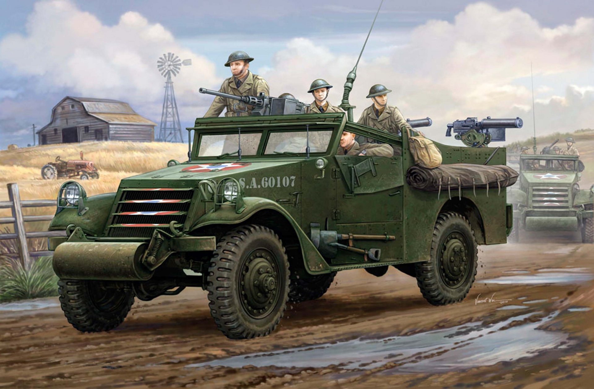 art usa m3a1 scout car usa periode ww2 wurde verwendet in qualität wache maschine licht gepanzerte fahrzeuge kommando hauptquartier artillerie zugmaschine vorne staffelei maschinengewehr system browning m2 kaliber hinten links und rechts staffelei maschinengewehr maschinengewehr system browning m2 kaliber hinten links und rechts staffelei 