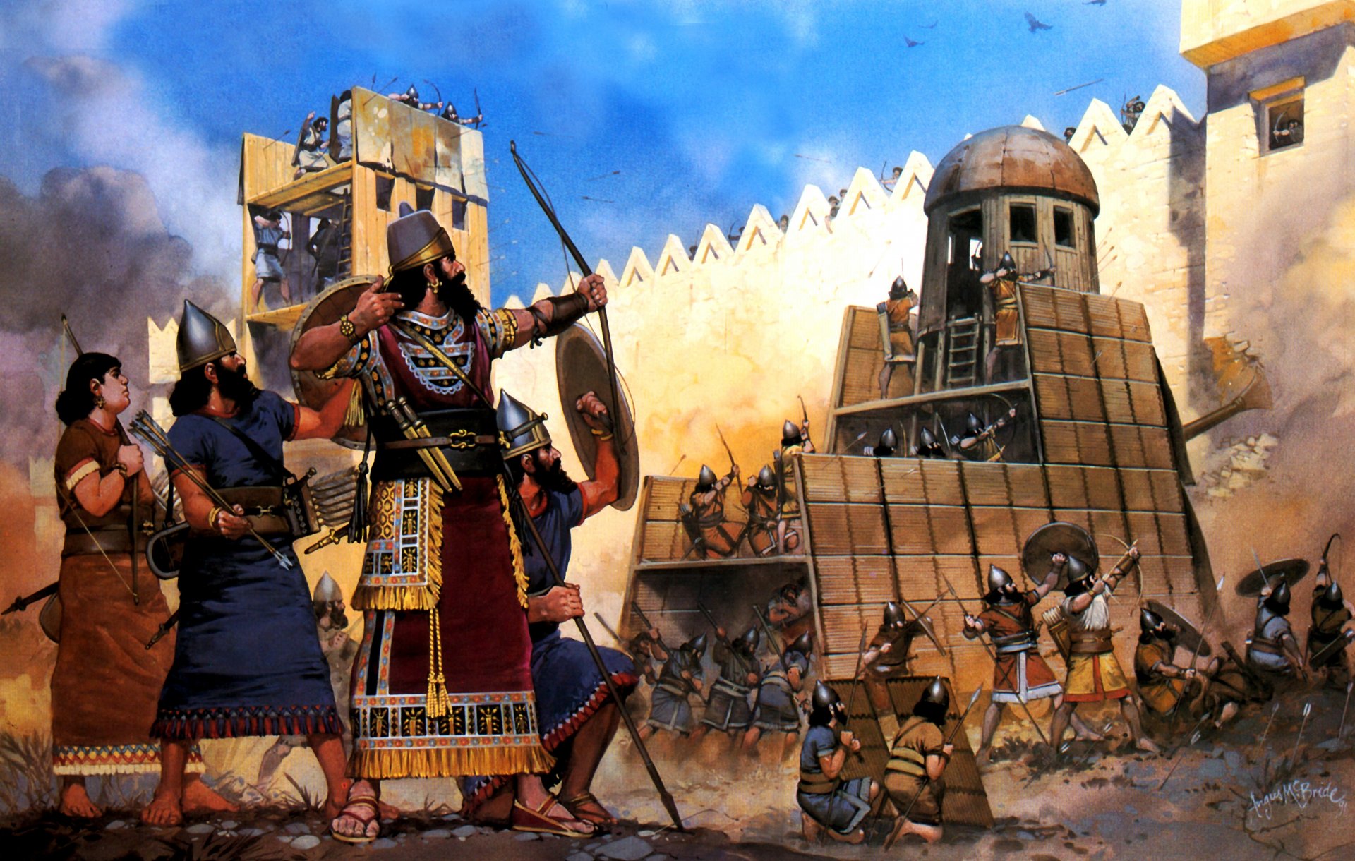 art fortress the assyrians siege brainstorm packaging mobile tower archers shield-bearers spearmen xiii century bc. e . picture