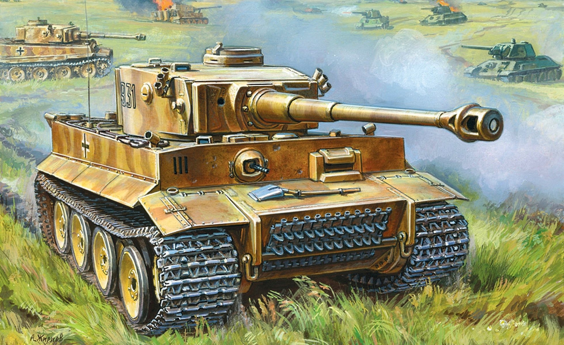 art pole walki panzerkampfwagen vi tiger i ausf e niemieckie czołgi i t-34-76 radzieckie czołgi średnie wielka wojna ojczyźniana