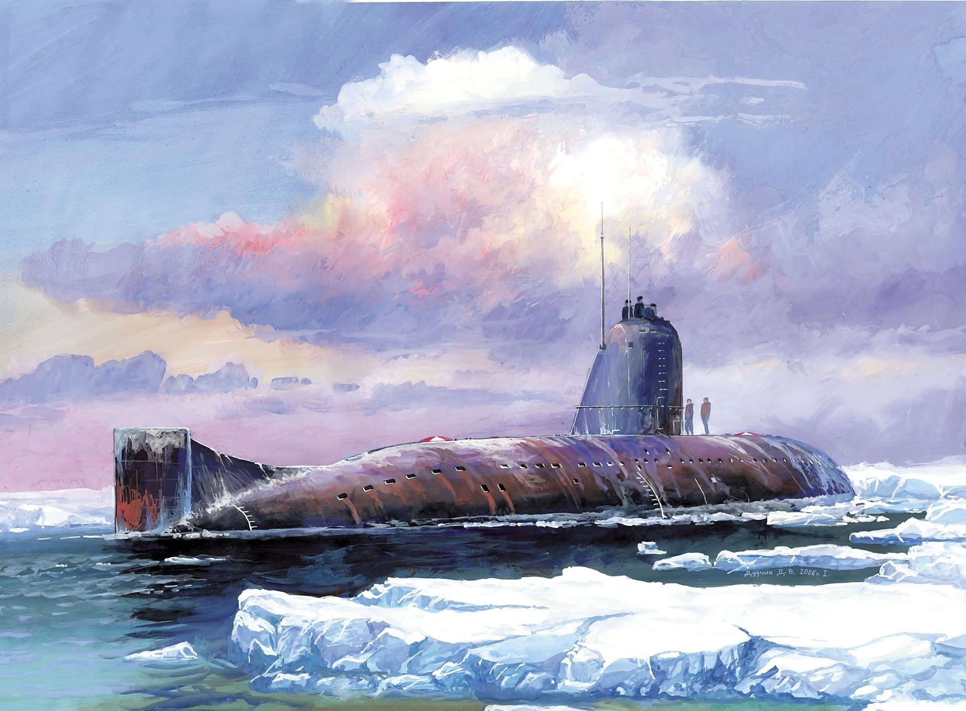 arte cielo nubes hielo agua submarino barco k-3 leninsky komsomol urss