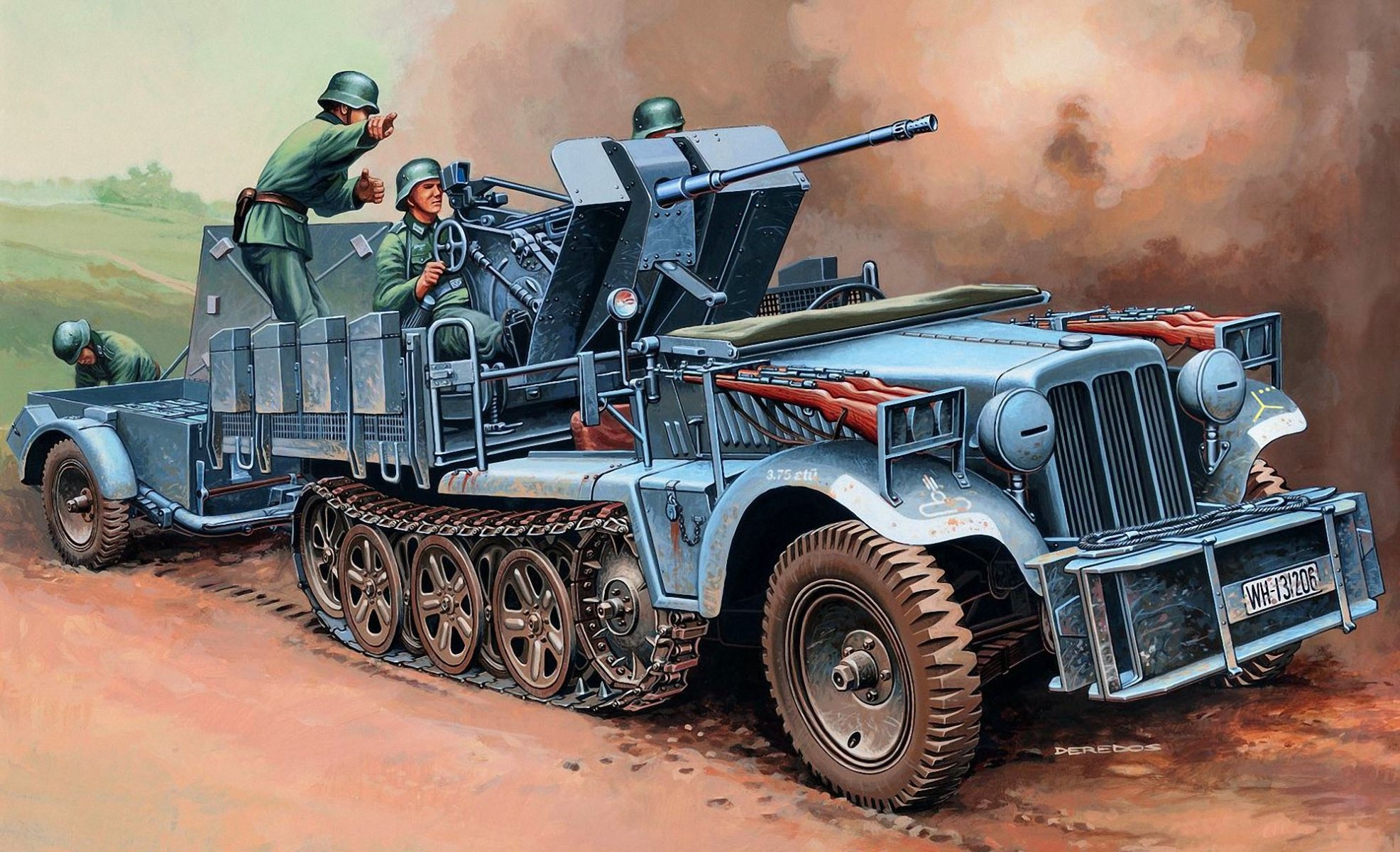 art sd.kfz.10-4 avec flak30 allemand zu flak30 sur base semi-conducteur tracteur dema bataille ww2