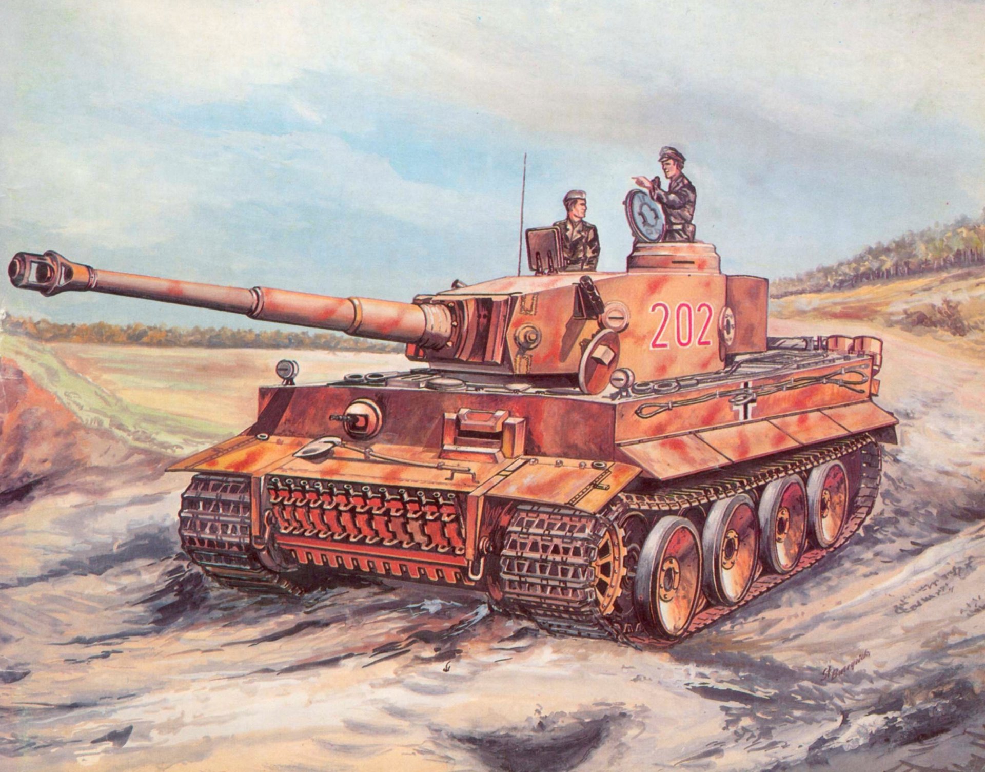 art road pz.vi t-6 tiger the most formidable german tank of the Second World War was a perfect example of military equipment tankers camouflage drawing