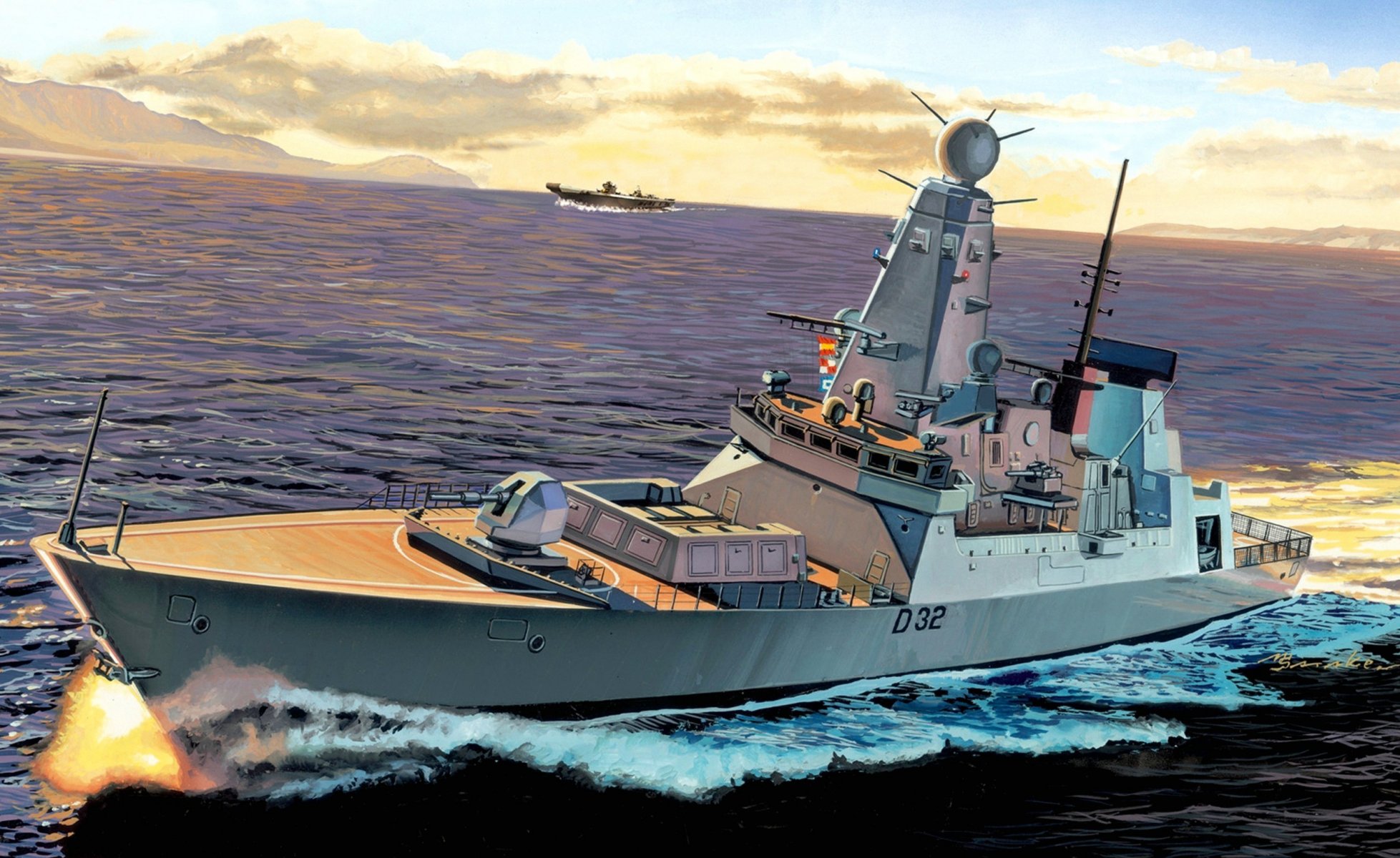 figura combate barco escuadrón destructor hms daring a bordo número d32. marina británica mar costa