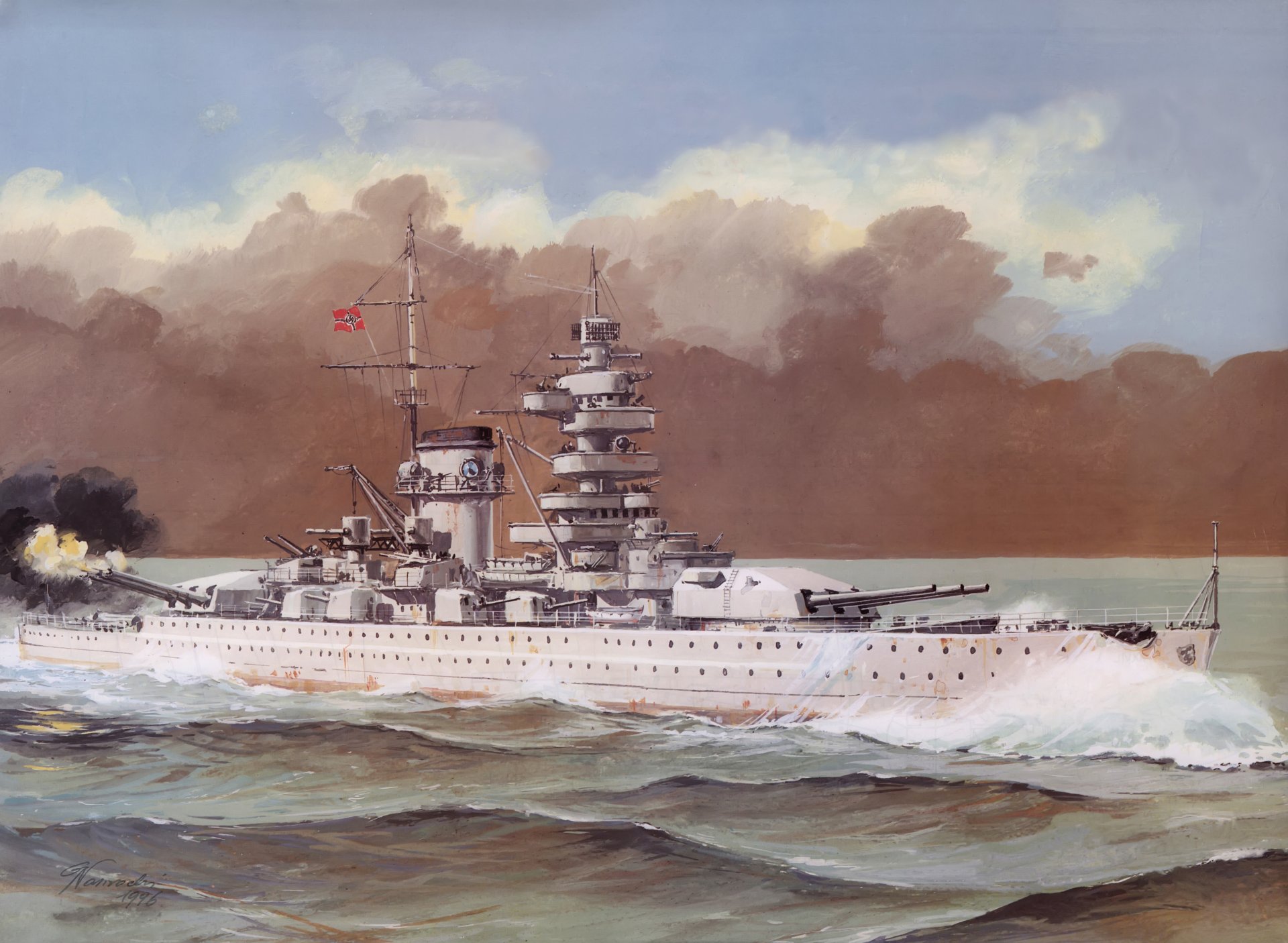 art picture sea waves admiral scheer german heavy cruiser shot smoke the great patriotic war