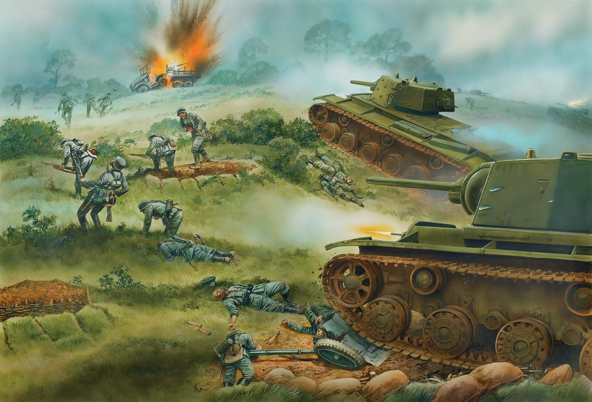 kv kv-1 tanques soviéticos tanques pesados gran guerra patriótica ataque figura