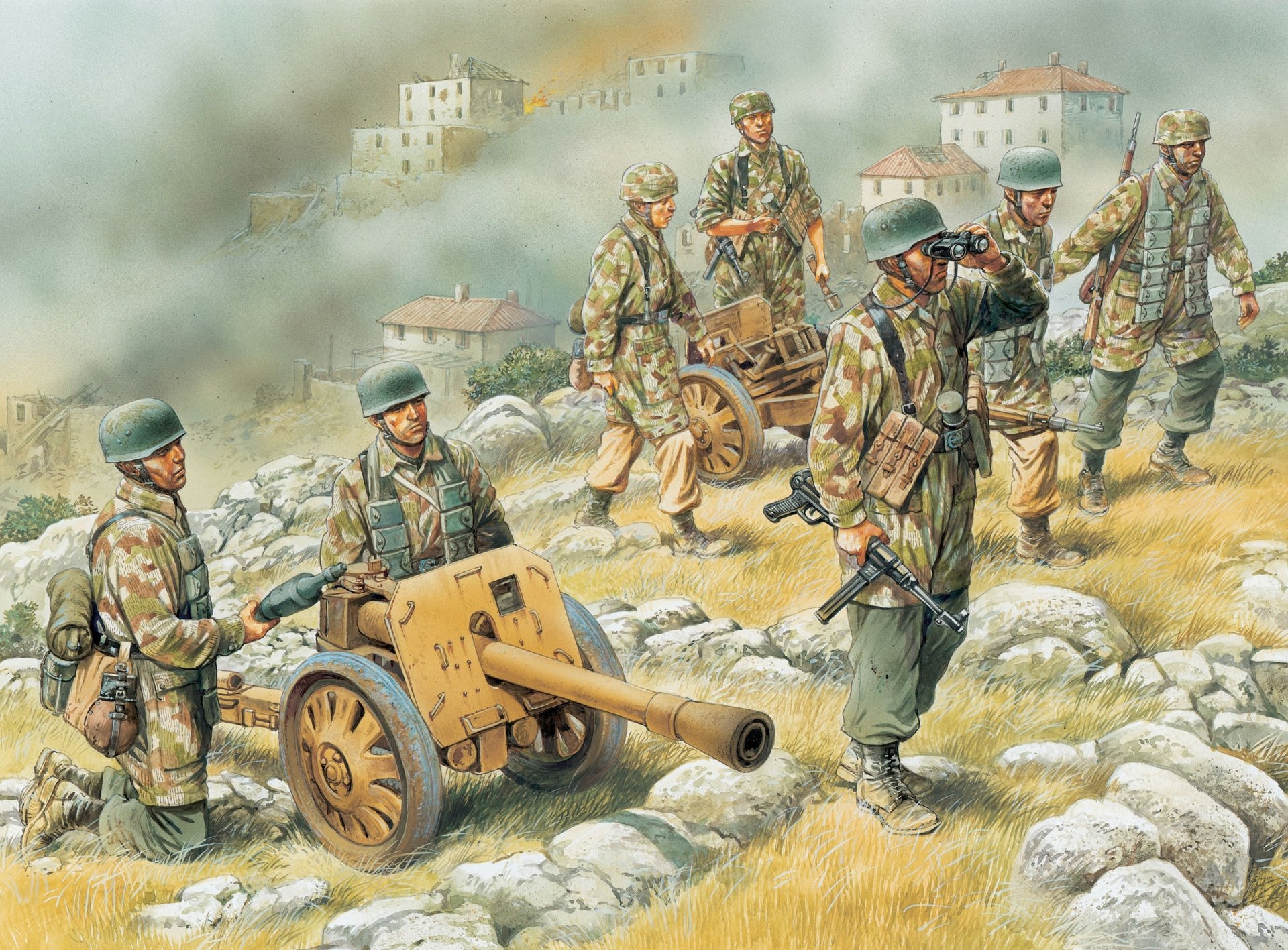 art allemand antichar canon raketenwerfer puppchen tireur jet projectiles infanterie contre chars ww2 dessin