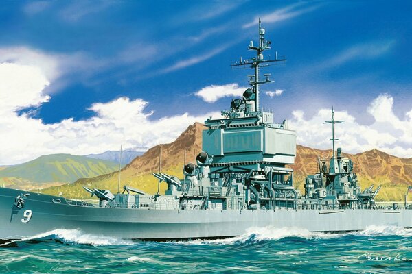 Amerykański krążownik rakietowy art obiekt