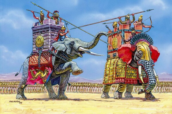 Image of the Egyptian army on elephants