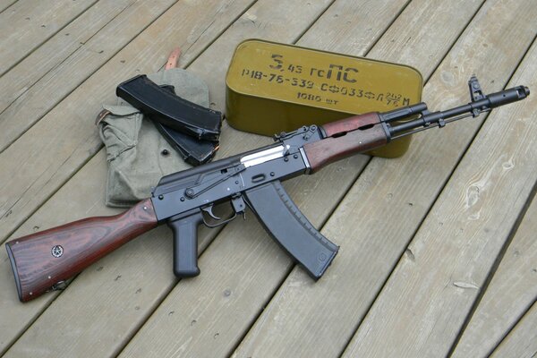 Kalashnikov assault rifle with two magazines