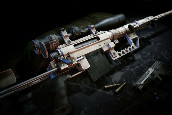 Fusil de sniper, chargeur et munitions