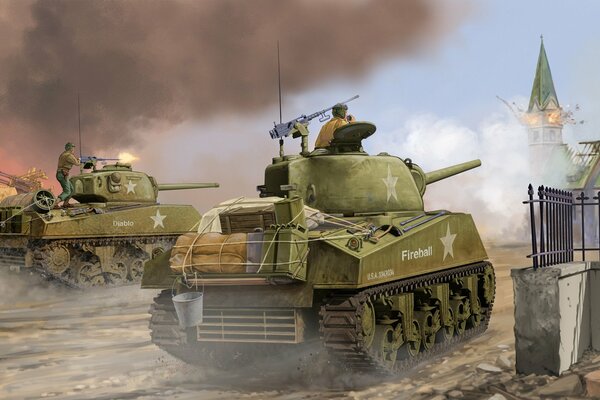 Art battle of tanks World War II