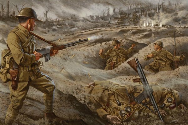 Soldats anglais dans les tranchées de la première guerre mondiale