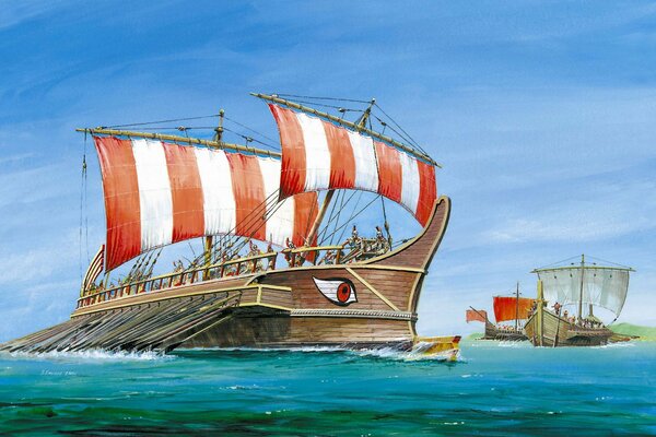 Греческий корабль плывет по реке