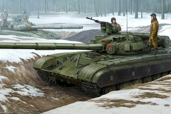 Carro armato sovietico con due combattenti