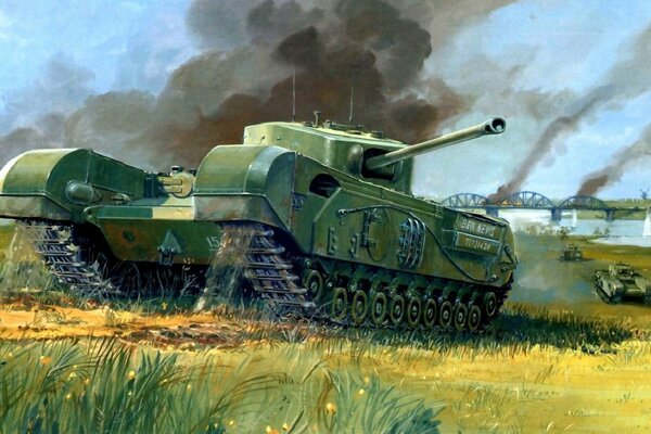 Dibujo de un tanque en la hierba