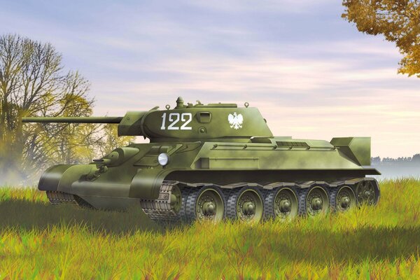Советский танк посреди луга