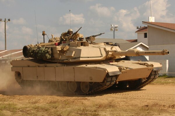 An American tank with the military in it
