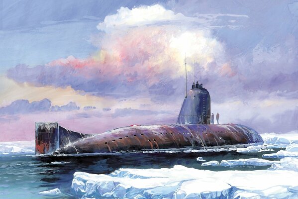 Submarine K-3 in the Ice and the sky