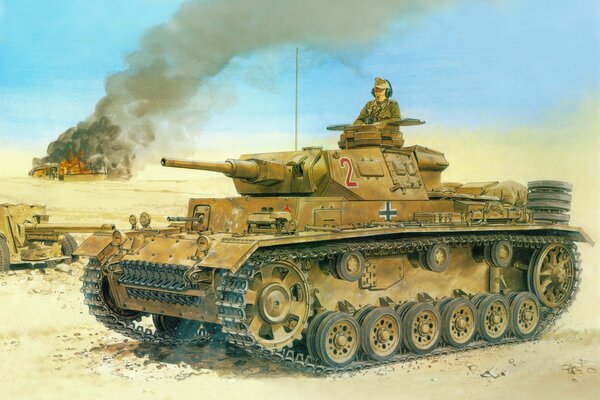 Рисунок немцы на танке в пустыне