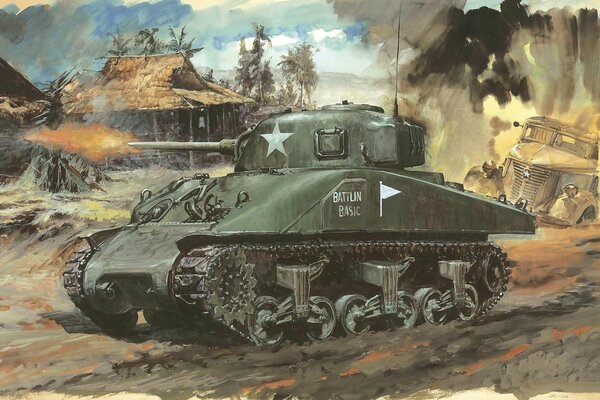 Рисунок мазками американского танка