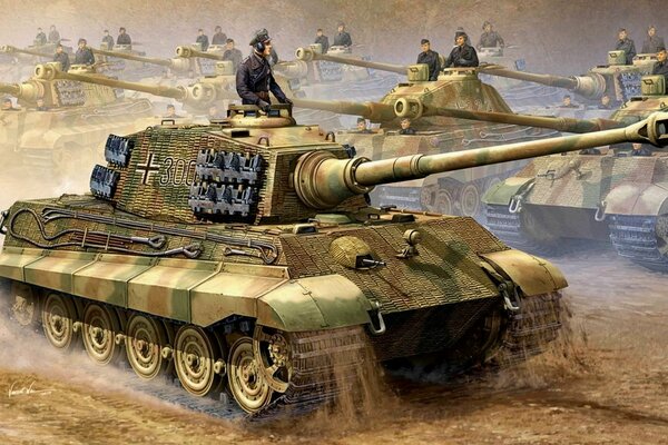 Königlicher Tiger-Panzer im Kampf mit Soldaten
