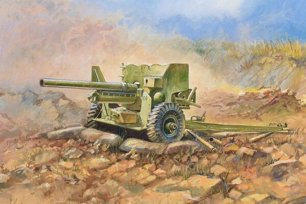 A picture of a 57mm anti-tank gun on the battlefield