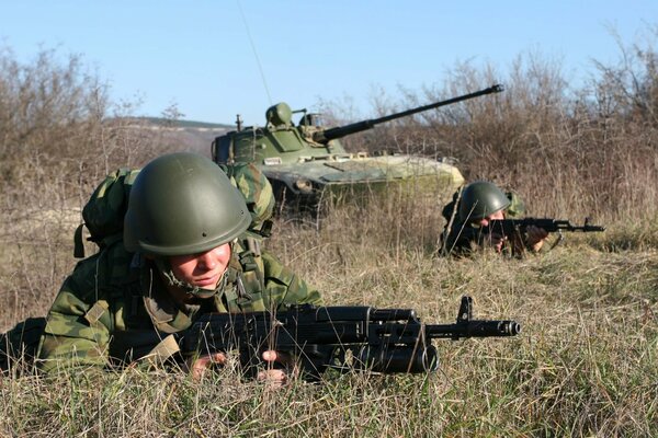 Assault division soldiers in position