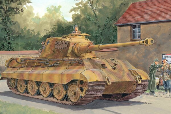 Rysunek czołgu, zwany tygrysem Królewskim