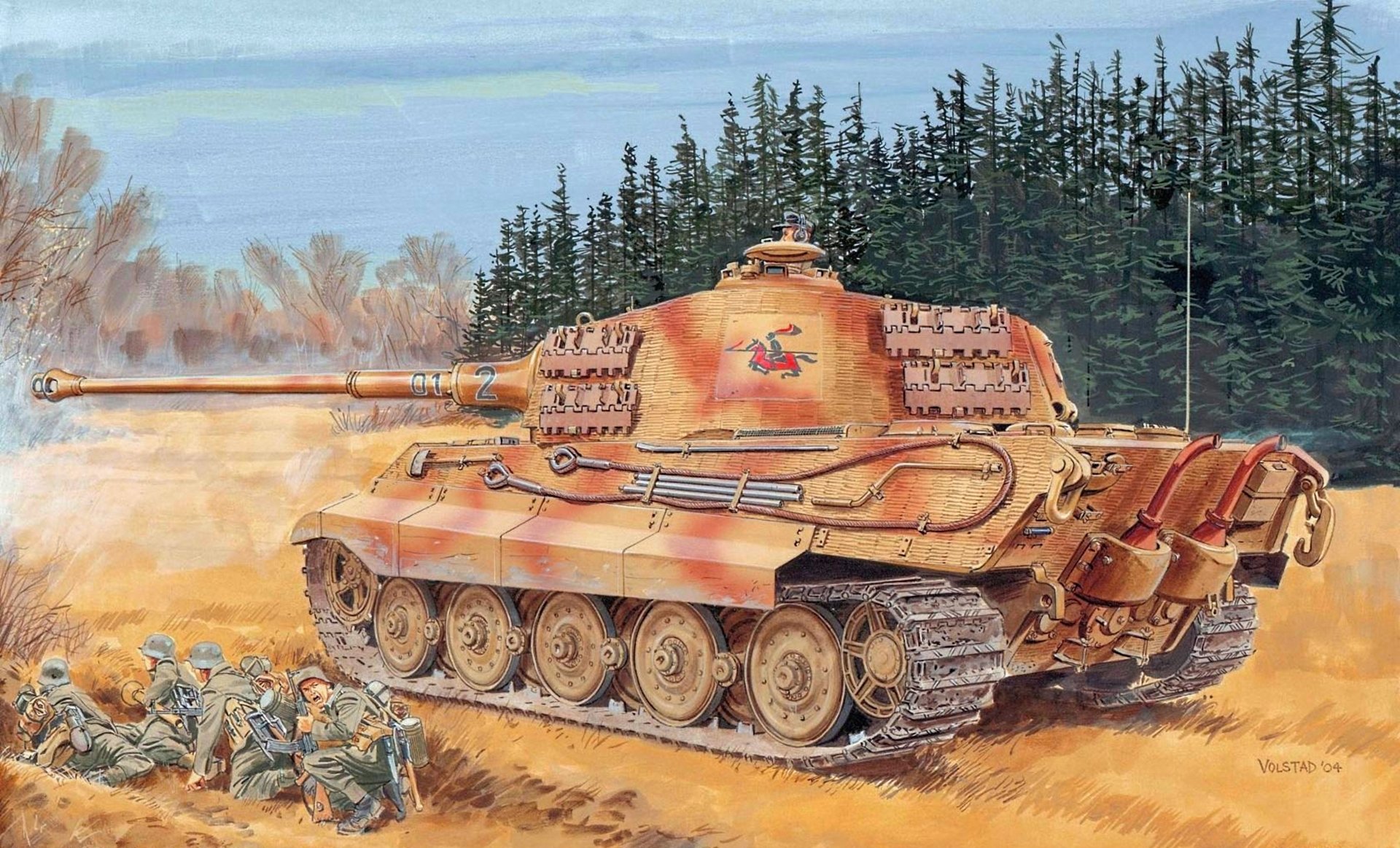 rysunek ron volstad sd . kfz . 182 pzkpfw vi ausf . b tygrys ii königstiger tygrys królewski tygrys 2 henschel towers 505. batalion czołgów ciężkich s.pz.abt.505 wehrmacht niemcy ii wojna światowa