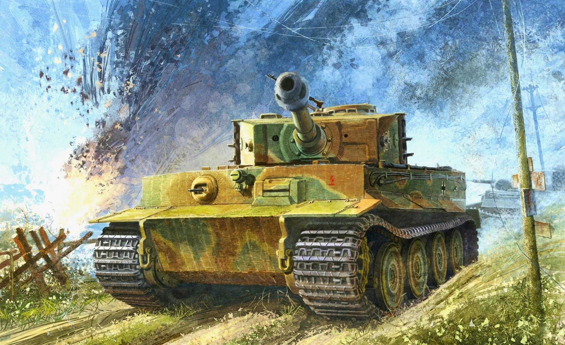 rysunek tygrys pzkpfw vi sdkfz 181 aust.e 102 batalion cc normandia francja lipiec 1944 niemcy ii wojna światowa