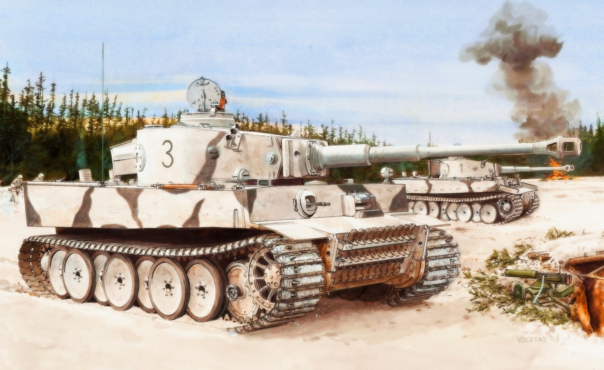 figura ron volstad invierno tigre pzkpw vi sdkfz 181 aust.h1 502 batallón lago ladoga frente oriental febrero 1943 wehrmacht alemanes segunda guerra mundial