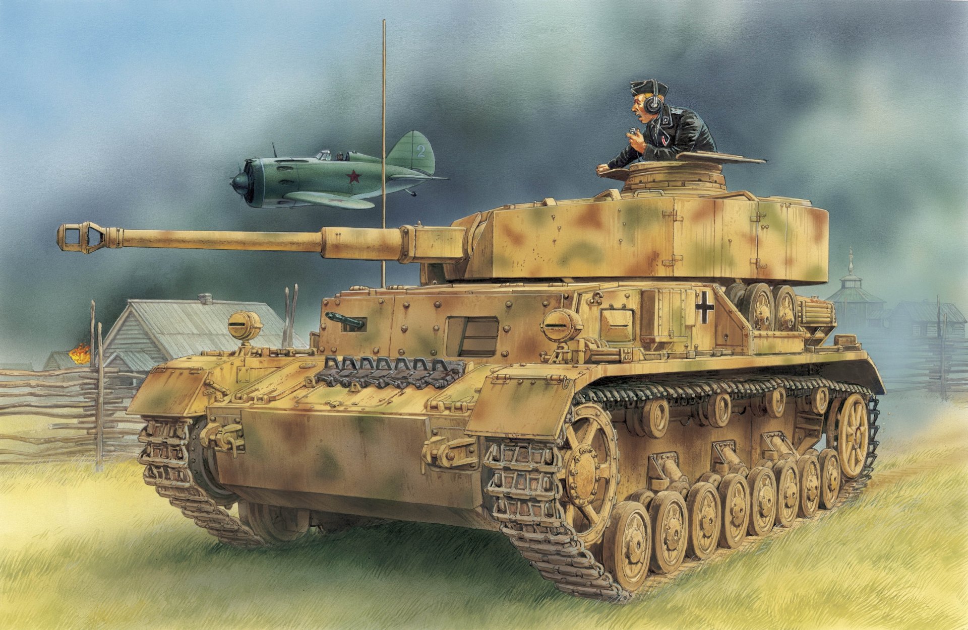 figura villaggio aereo i-16 carro medio panzer 4 panzerkampfwagen iv t-iv pz.kpfw.iv ausf d wehrmacht