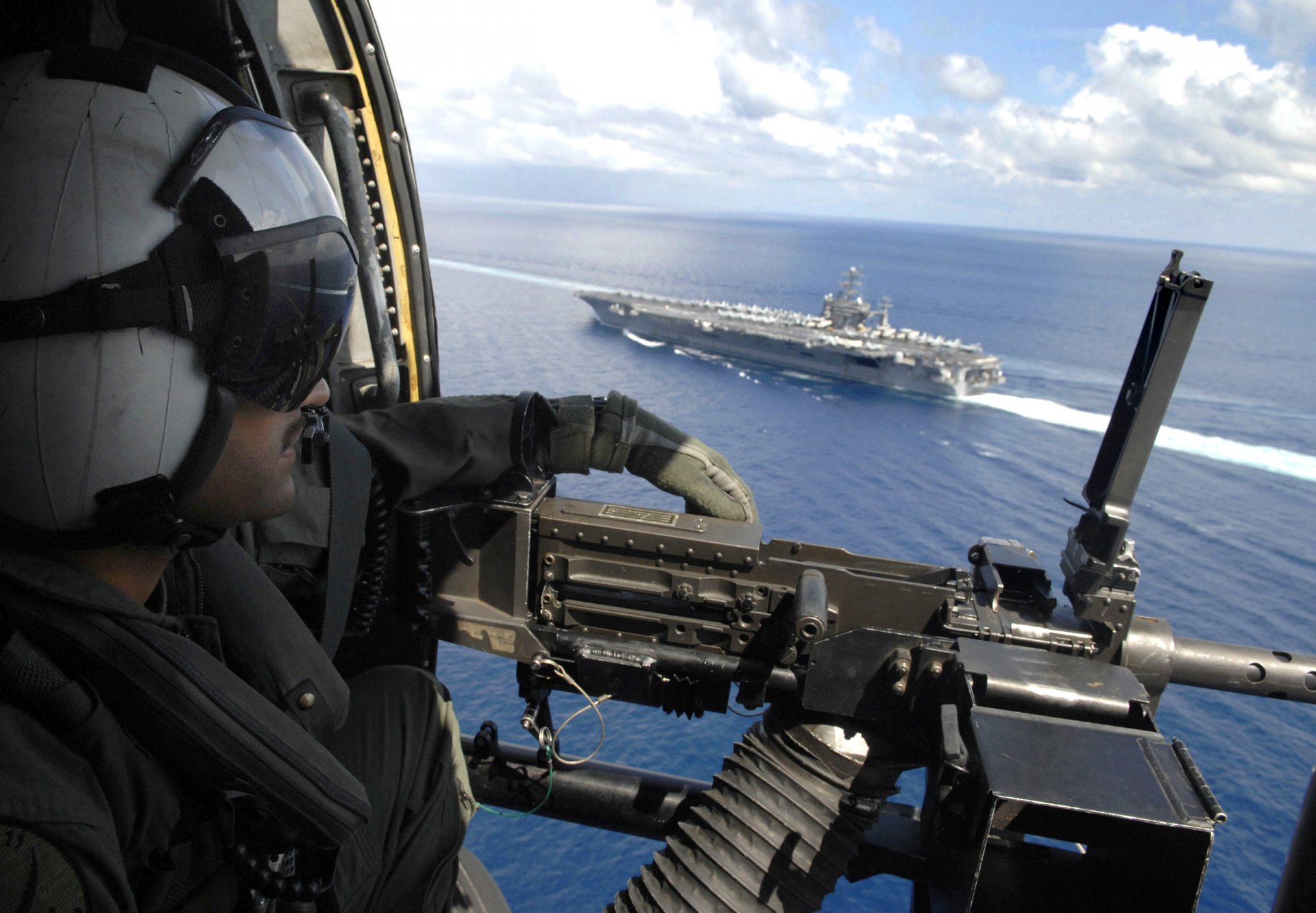 military machine gun sky sea ship