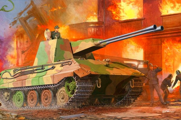 Arte con tanque fuego y guerra