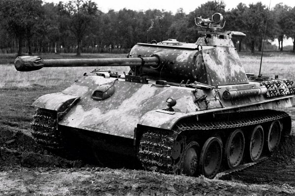 Black and white photo of the tank