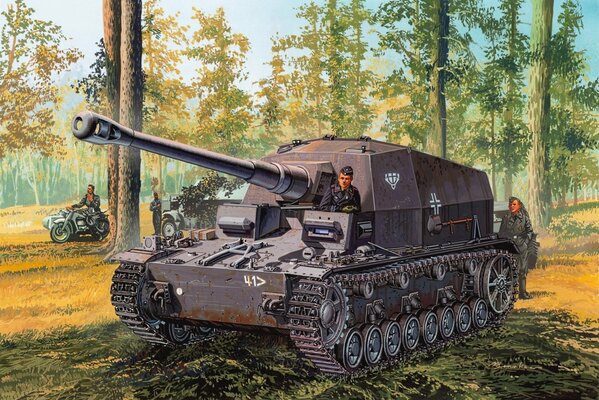 Drawing of a tank destroyer in the forest