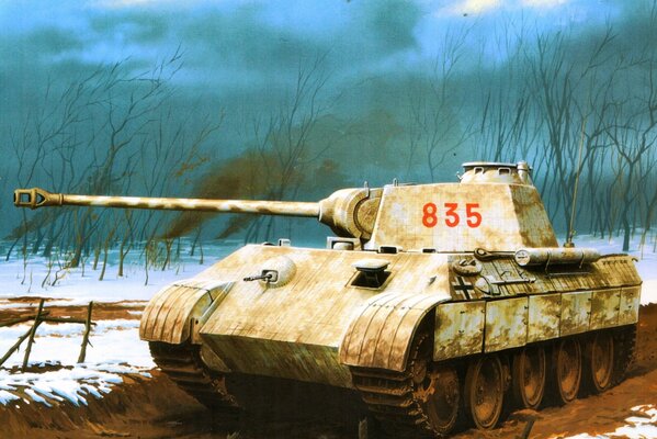 Dibujo De Vrubel. Tanque en la guerra