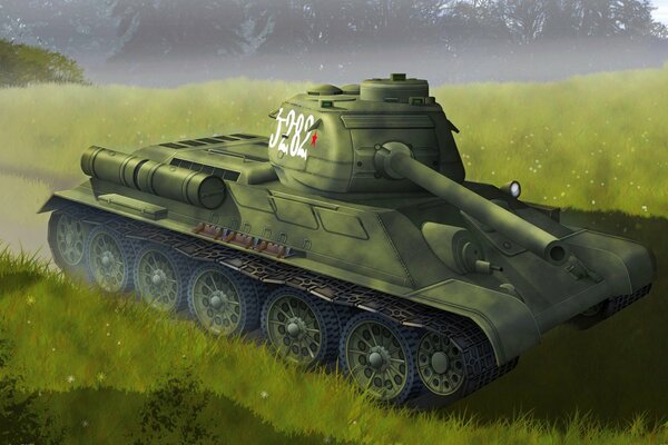 Char soviétique t-34-85 sur le terrain