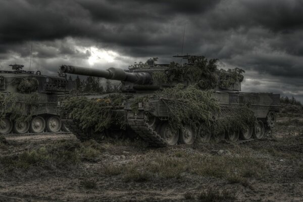 Tanks in ambush black sky