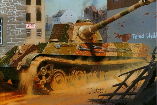A drawing depicting a German royal tiger tank from the Second World War