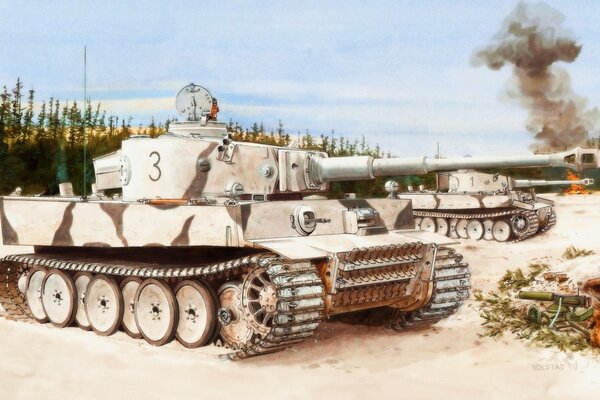 Drawing of a tank on Lake Ladoga