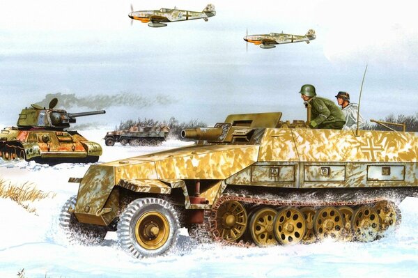 Drawing of a tank during the war