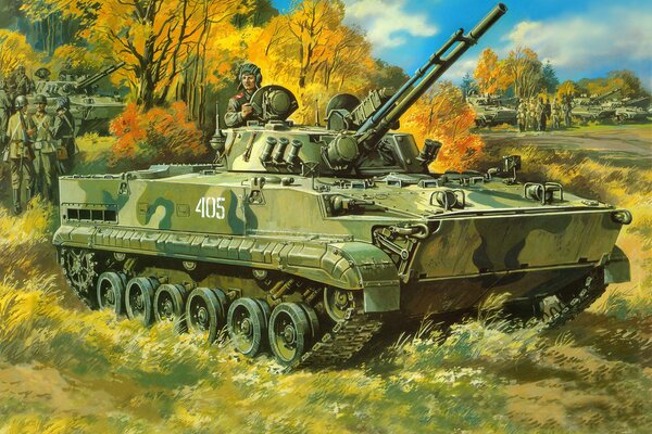 Tanks in ambush golden autumn