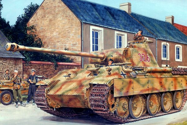 Zeichnung eines deutschen Panzers auf einem Haushintergrund
